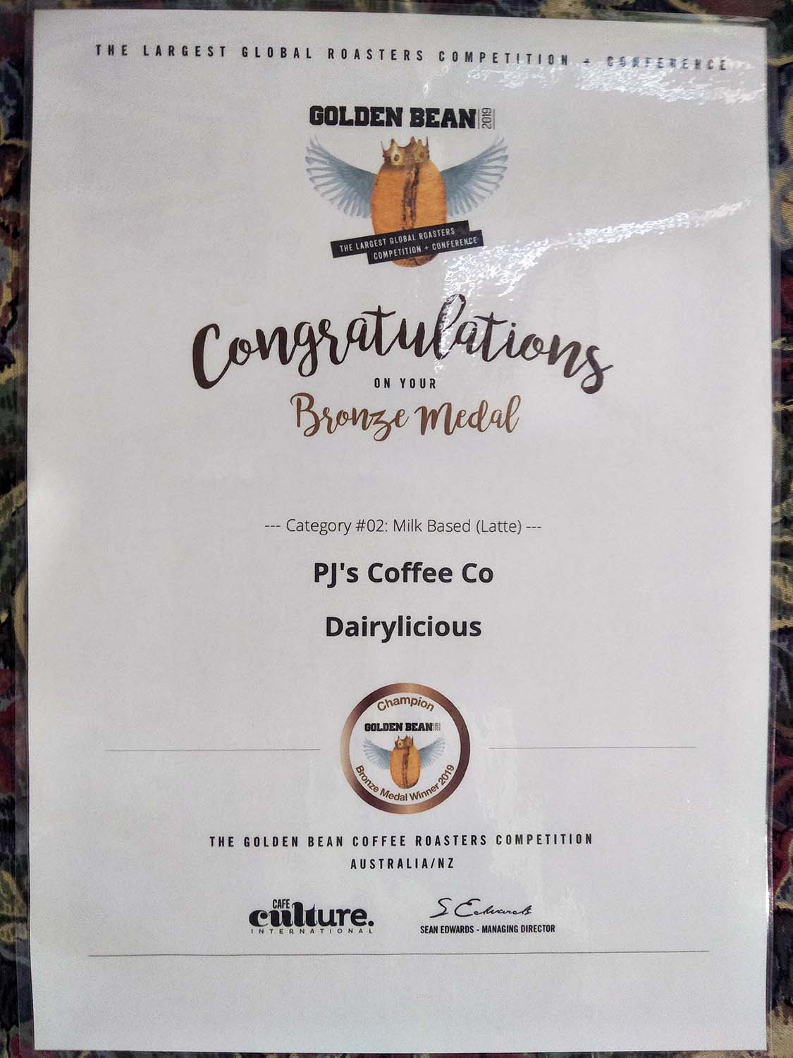 Dairylicious Farm Fudge - Golden Bean Awards 2020 Certificate